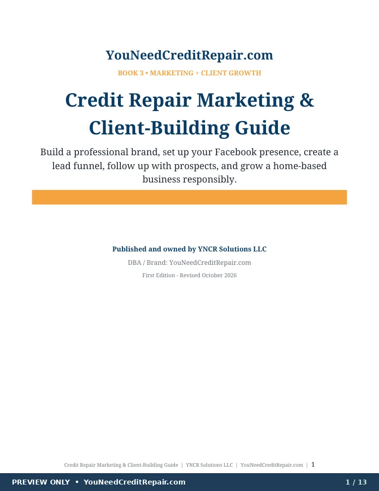 Credit Business Marketing & Resources, preview page 1. Some paragraphs have been blurred for the free preview.